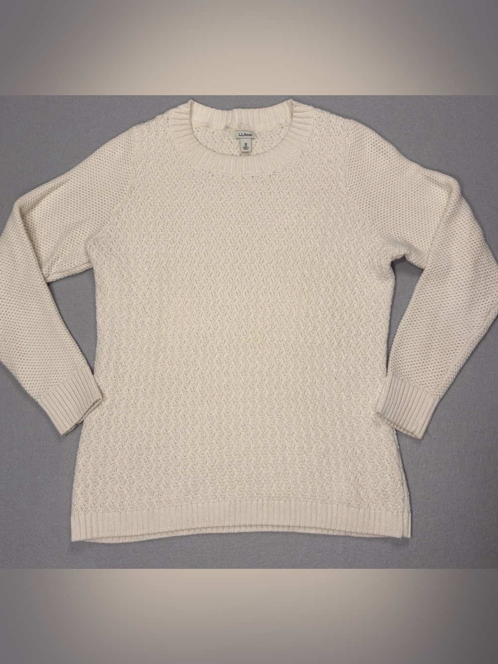 L.L. Bean Women’s Crewneck Textured Knit Pullover Sweater In Ivory Size Medium